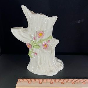Vintage Irish Belleek in Retrospect 2002 Pink Flower On The Tree Trunk Vase 7” H